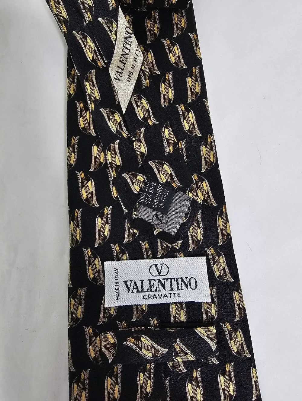 Vintage Valentino Silk Tie - Black & Gold Geometric Avant-Garde